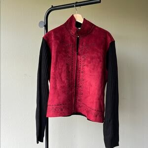 NWT Coldwater Creek Red and Black Women's Sweater Jacket - size XL